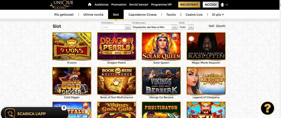 Giochi Unique Casino