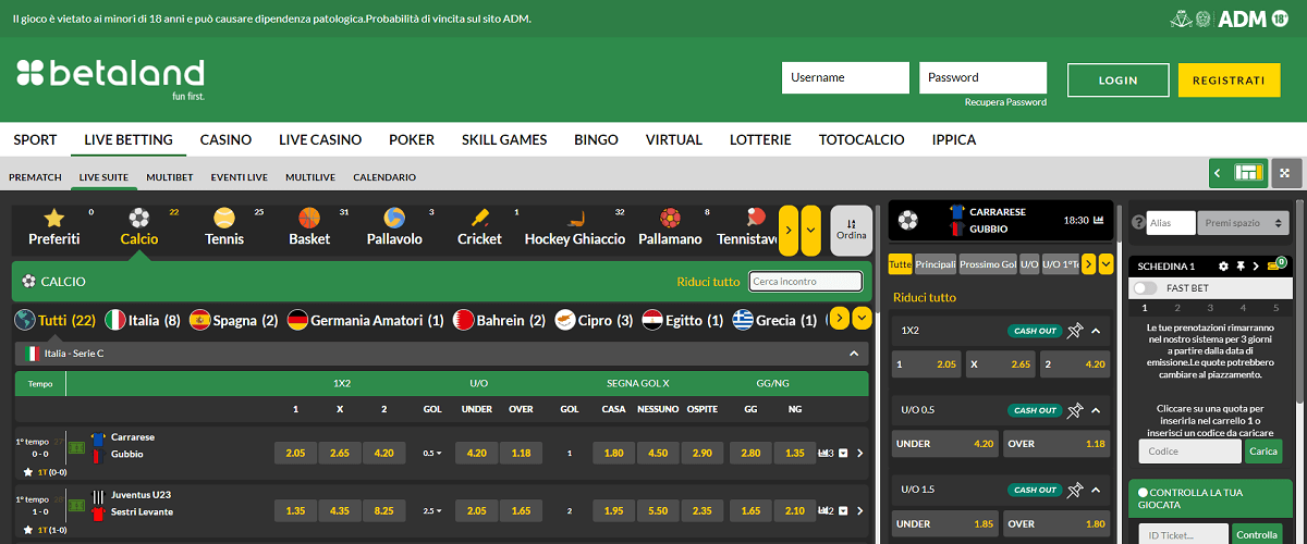 Betaland Scommesse Live