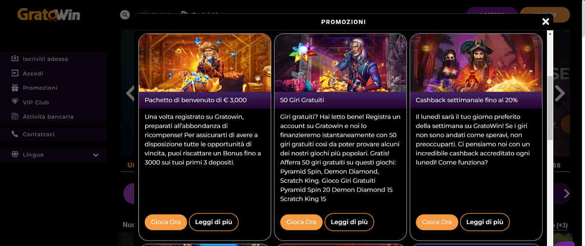 Bonus Benvenuto Gratowin