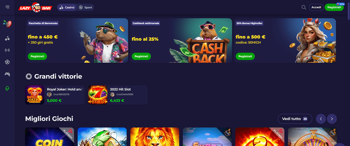 LazyBar Casino Home