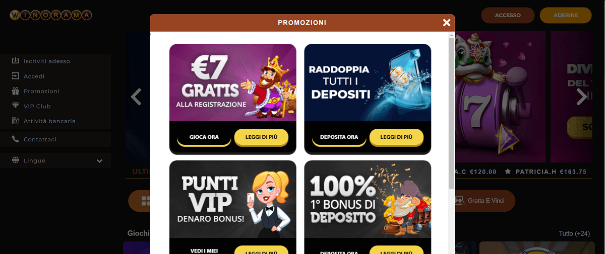Bonus Benvenuto di Winorama