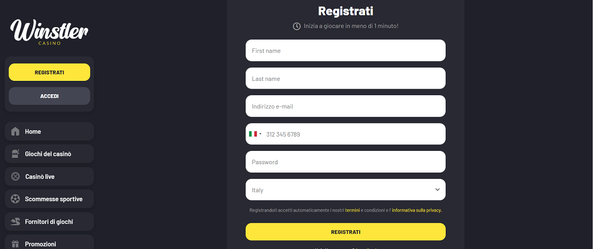 Winslter Registrazione